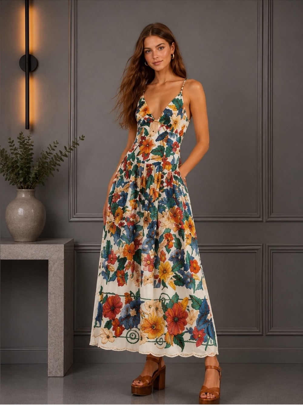 Farm Rio Off-White Tropi Embroidered Maxi Dress